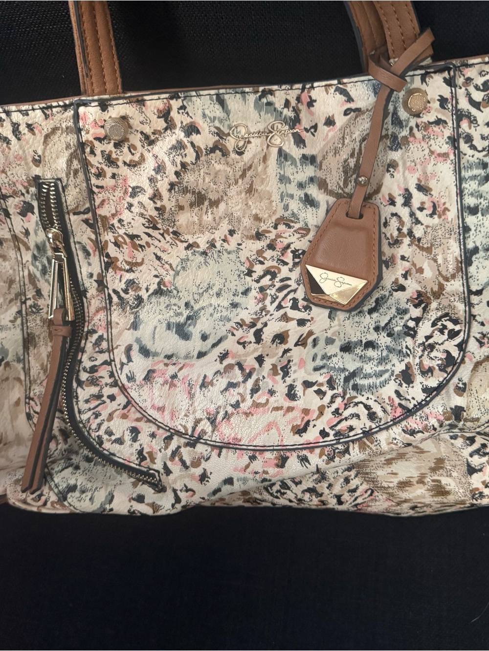 Jessica Simpson Multicolor Animal-Print Tote with Tan Accents